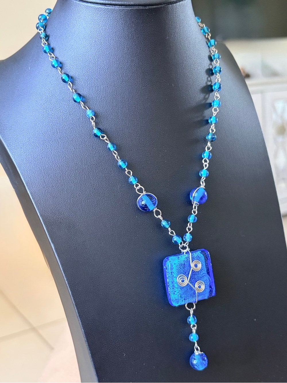 Artisan Blue Glass Pendant Necklace
